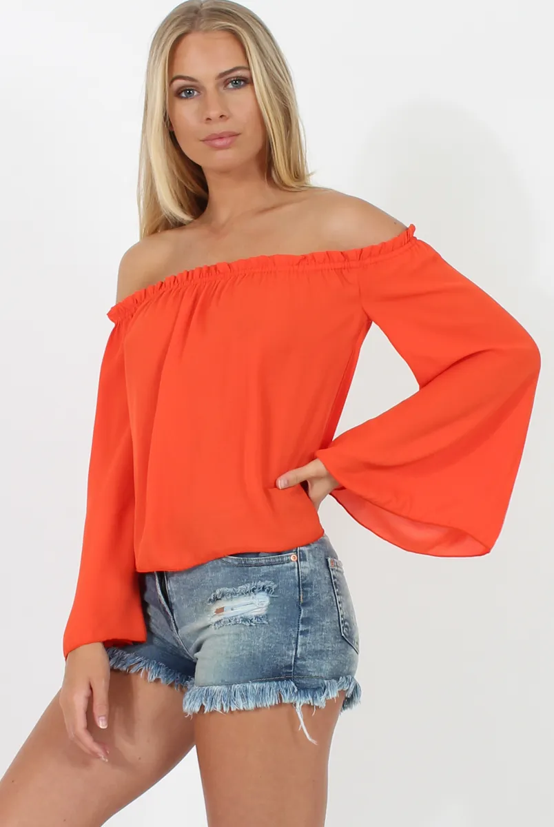 Orange Bardot Three Quarter Bell Sleeve Crop- Chantelle