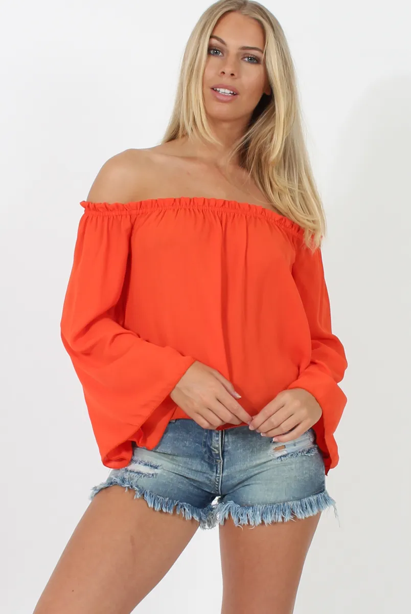 Orange Bardot Three Quarter Bell Sleeve Crop- Chantelle