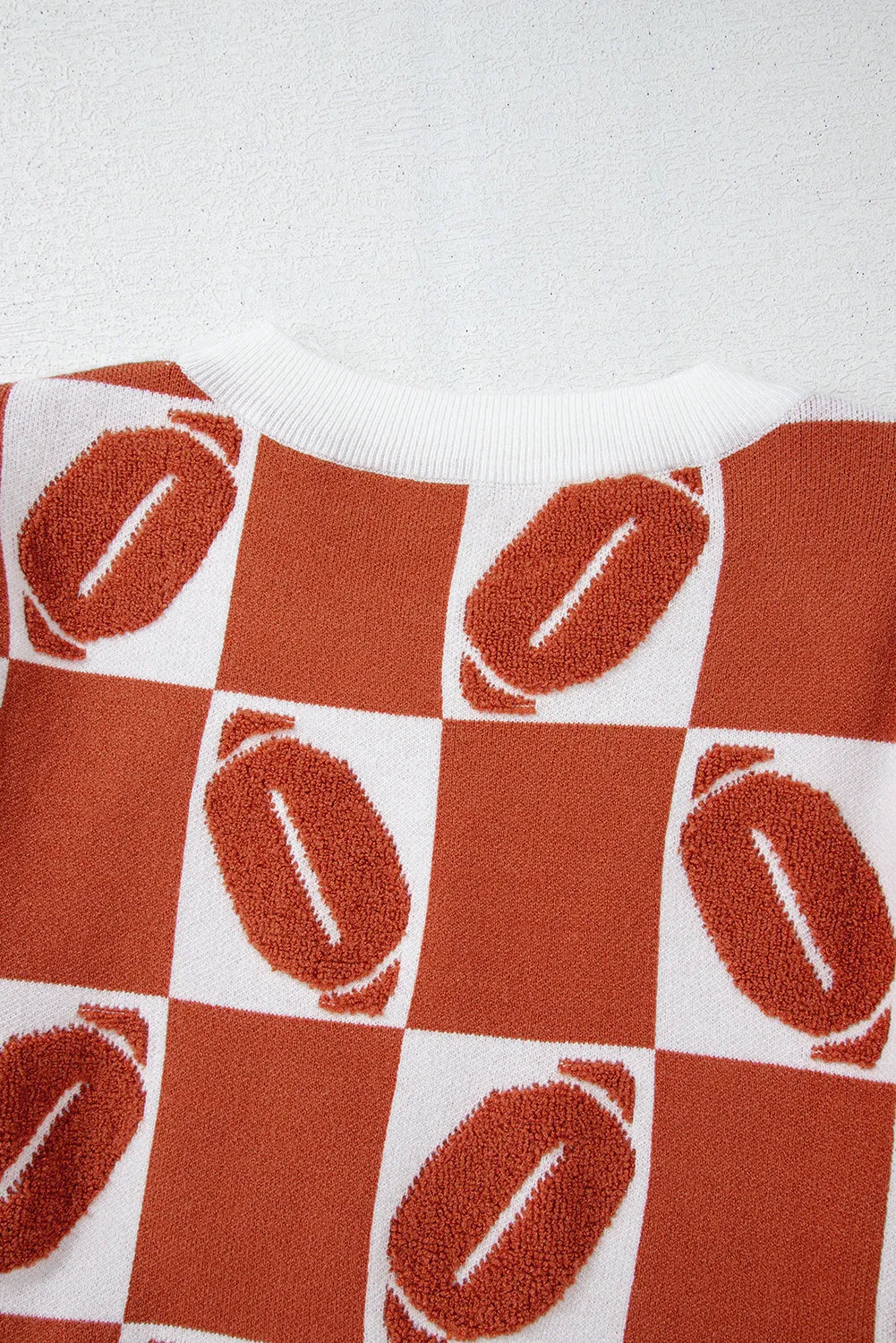 Orange Rugby Plaid Color Block Puff Short Sleeve Sweater