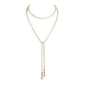 Peace Cross Beaded Lariat Cream Pearl