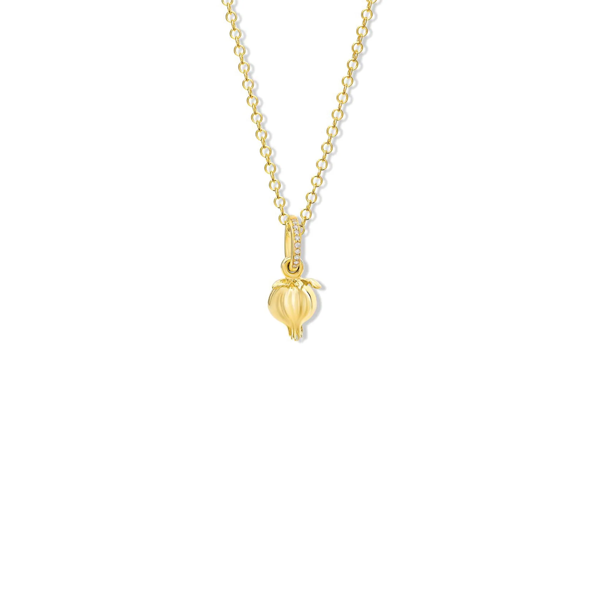 Pomegranate Small Necklace Pendant Yellow Gold - Diamond Pavé