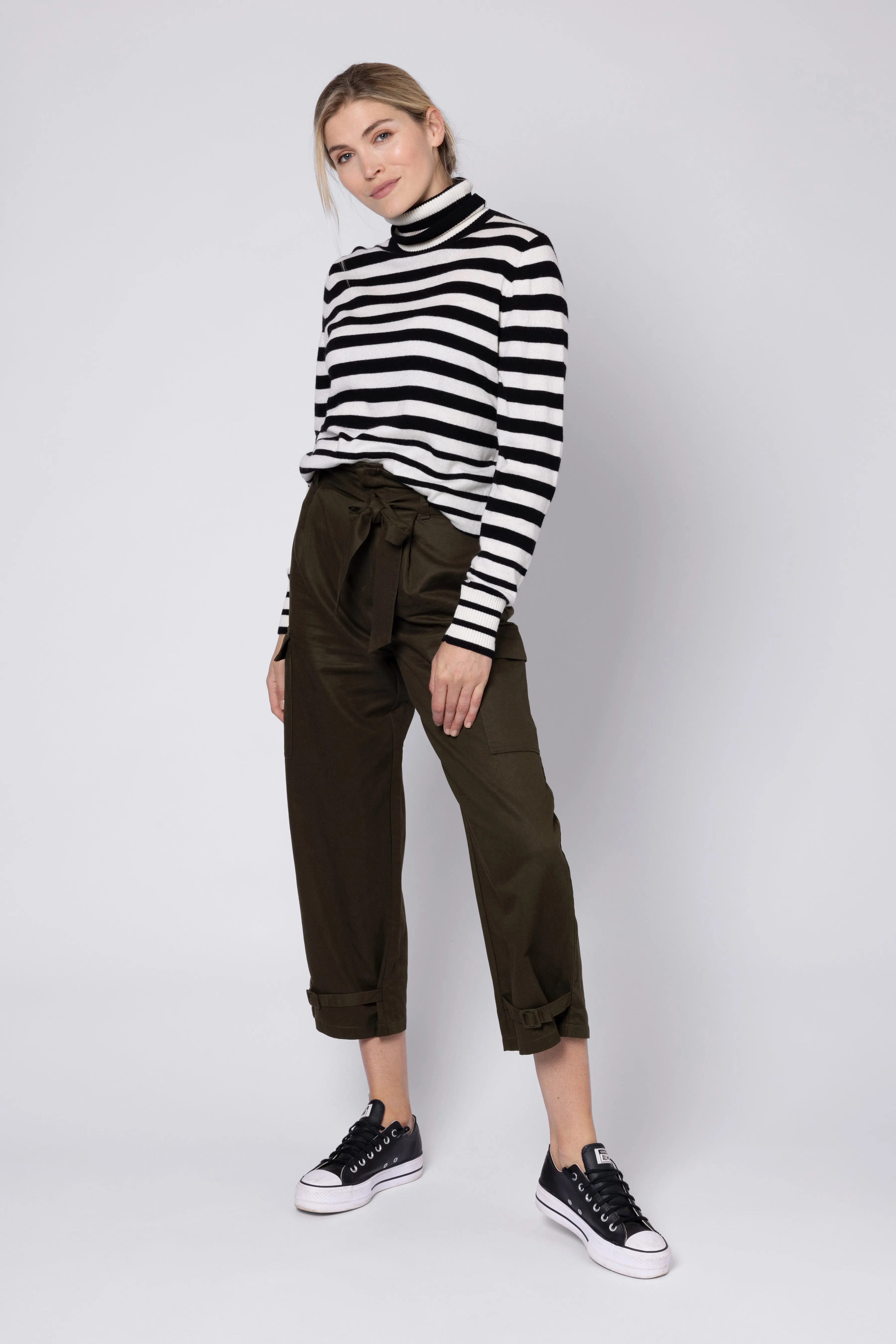 RHIANNON STRIPE ROLL NECK (BLACK/IVORY)