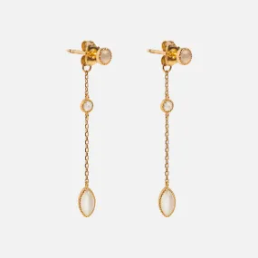 Solid Gold 9 Lives Cats Eye Moonstone Drop Earrings