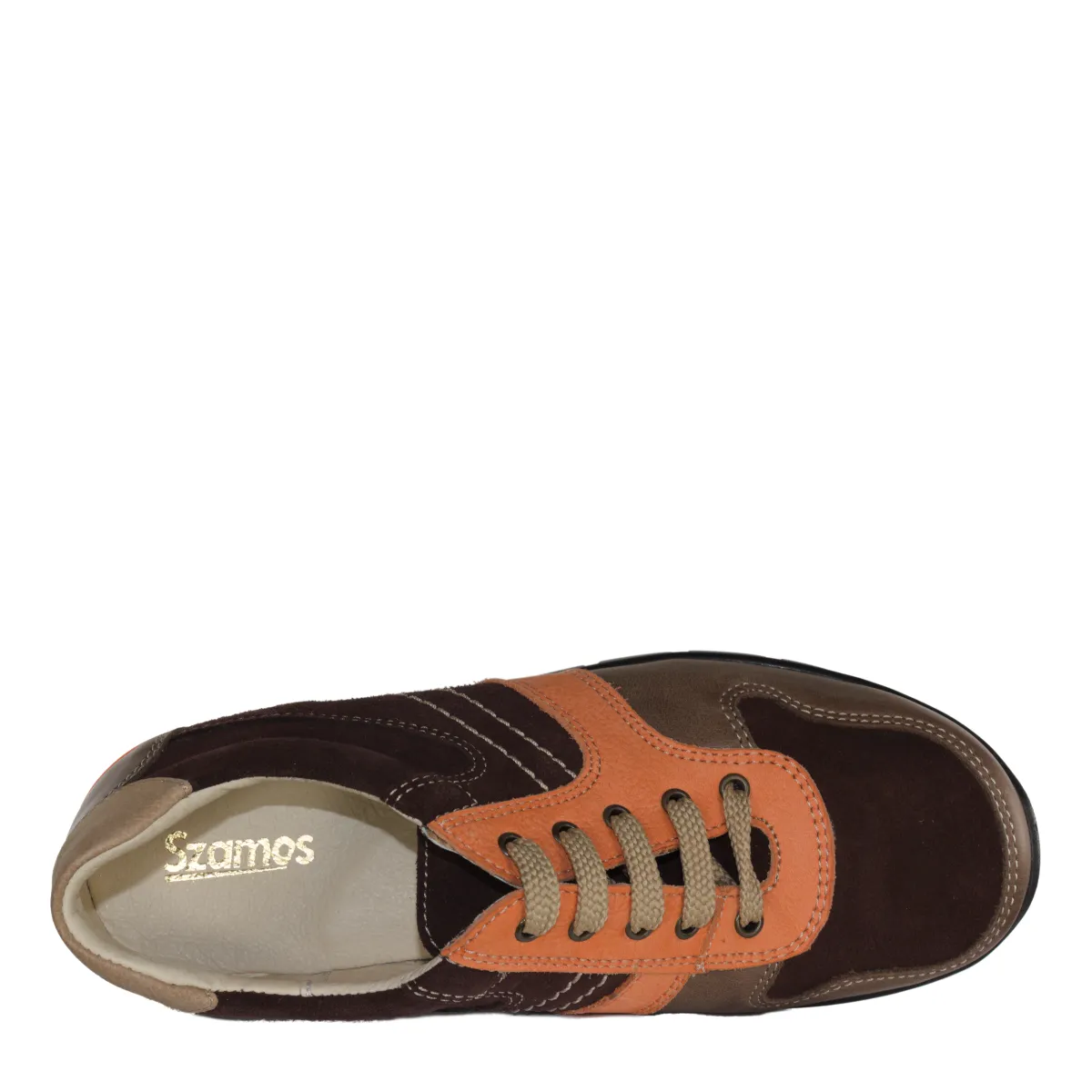 Szamos kid boy sneakers in brown color with orange detail and laces big kid size