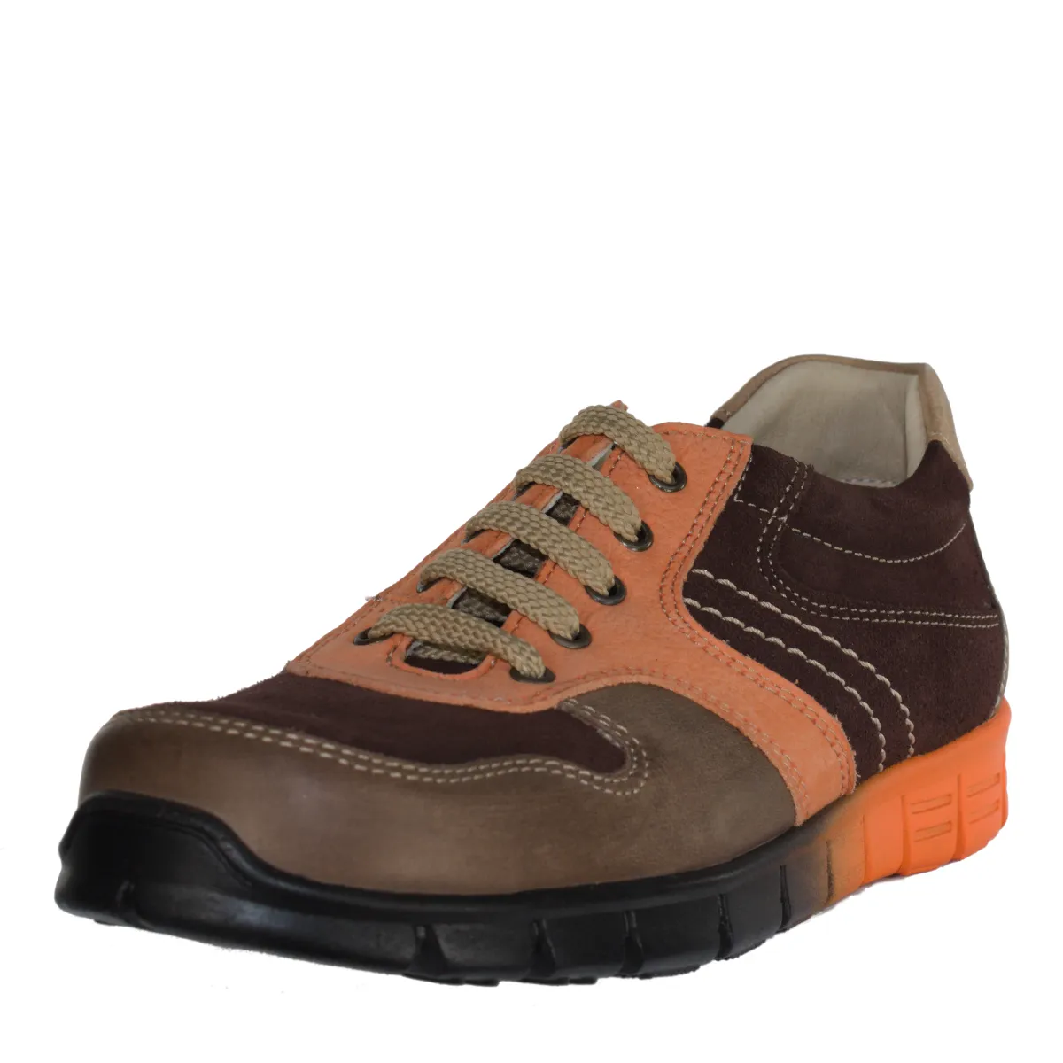 Szamos kid boy sneakers in brown color with orange detail and laces big kid size