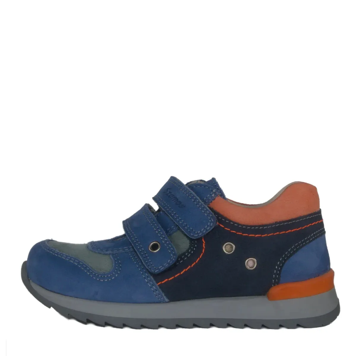 Szamos Kid Boy Sneakers Light And Navy Blue With Orange Heel Liner - Made In Europe